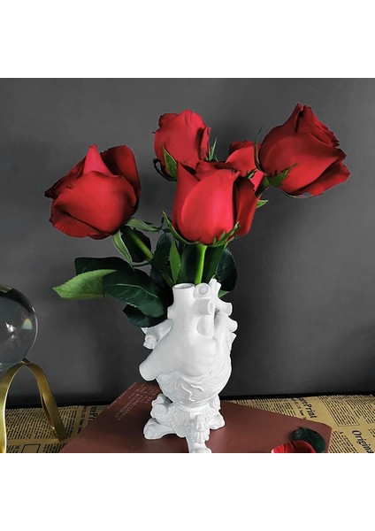 Retro Vazolar Masaüstü Kalp Vazo Ev Dekor Oturma Odası Retro Çiçek El Sanatları Reçine Sanat Vazolar, Beyaz (Yurt Dışından) modelleri