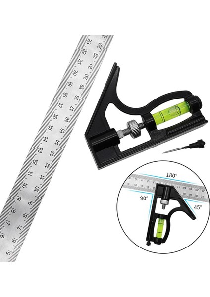 300MM Paslanmaz Çelik Hareketli Kombinasyon Kare Hareketli Kare Marangoz 90 Derece 45 Derece Dönüş Kare Kare (Yurt Dışından)