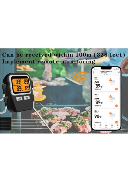Tuya 100 M Kablosuz Et Gıda Termometre Mutfak Pişirme Aracı Fırın Izgara Barbekü Bluetooth Sıcaklık Ölçer (Gümüş) (Yurt Dışından)