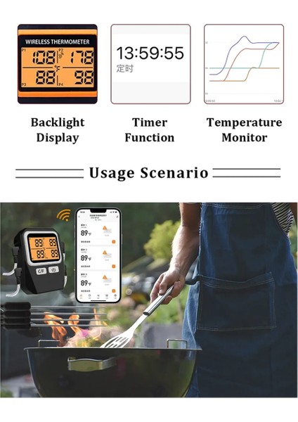 Tuya 100 M Kablosuz Et Gıda Termometre Mutfak Pişirme Aracı Fırın Izgara Barbekü Bluetooth Sıcaklık Ölçer (Gümüş) (Yurt Dışından)