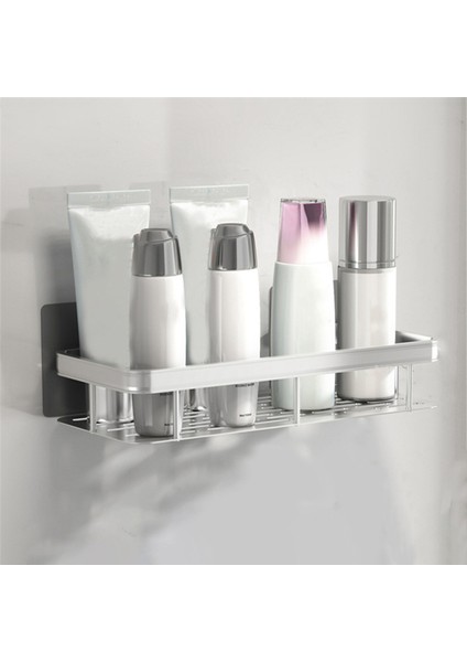 Banyo Aksesuarları Raf Yapışkanlı Emme Matkapsız Alüminyum Duvara Montaj Köşesi 30X13X5.5CM Gümüş (Yurt Dışından)