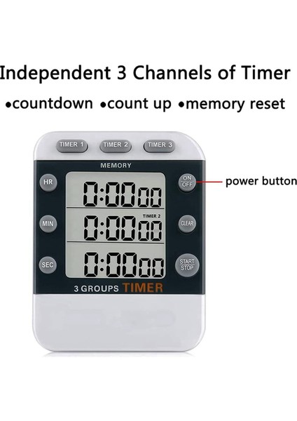 2x Dijital Çift Mutfak Zamanlayıcısı, 3 Kanallı Yukarı/aşağı Sayım Zamanlayıcısı, Üçlü Pişirme Zamanlayıcısı, Ekran, Yüksek Ses Seviyesi Alarmı (Yurt Dışından) modelleri