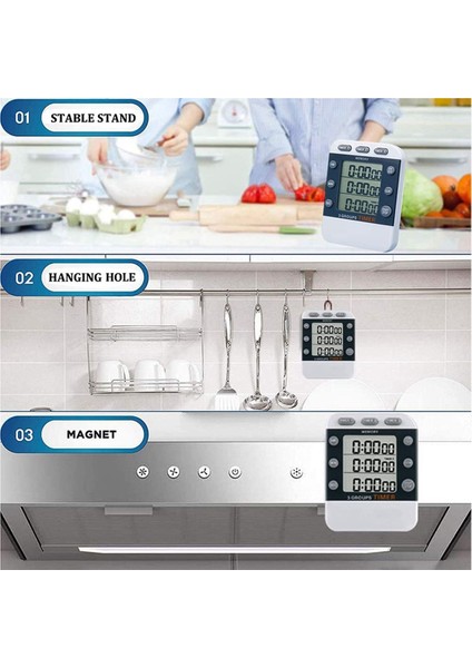2x Dijital Çift Mutfak Zamanlayıcısı, 3 Kanallı Yukarı/aşağı Sayım Zamanlayıcısı, Üçlü Pişirme Zamanlayıcısı, Ekran, Yüksek Ses Seviyesi Alarmı (Yurt Dışından) indirimleri