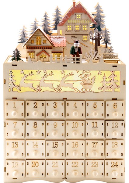 Ahşap Noel Takvimi Noel'e Geri Sayım LED Tatil Dekorasyonu LED Işık ile 24 Çekmece (Yurt Dışından)