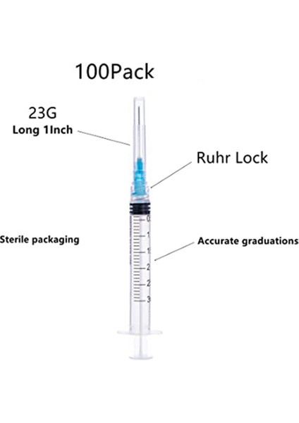 23G 1ın Iğneli 3ml Şırınga - Tek Kullanımlık Bireysel Ambalaj (3ML-23G-100PACK) (Yurt Dışından) fiyatları