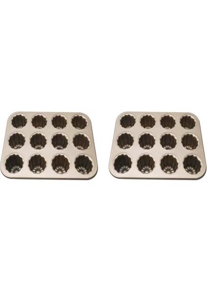 2x Canele Kalıp Kek Tavası, Fırın Pişirme Için 12 Gözlü Yapışmaz Cannele Muffin Bakeware Cupcake Tavası (Şampanya Altın) (Yurt Dışından)
