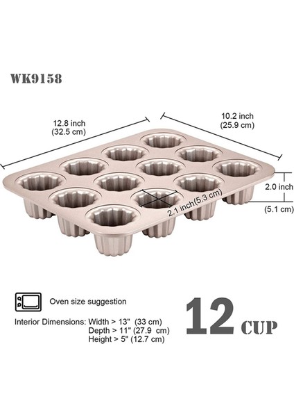 2x Canele Kalıp Kek Tavası, Fırın Pişirme Için 12 Gözlü Yapışmaz Cannele Muffin Bakeware Cupcake Tavası (Şampanya Altın) (Yurt Dışından) fiyatları