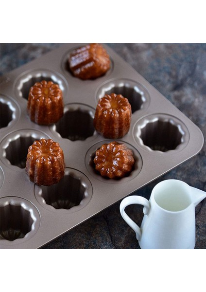 2x Canele Kalıp Kek Tavası, Fırın Pişirme Için 12 Gözlü Yapışmaz Cannele Muffin Bakeware Cupcake Tavası (Şampanya Altın) (Yurt Dışından) modelleri