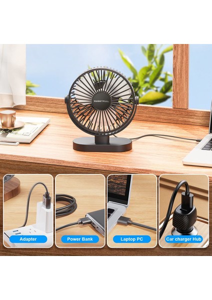 Küçük USB Masa Fanı 3 Hız Taşınabilir Kişisel Masaüstü Masa Fanı Çift 360 Derece Ayar Mini Fan Sessiz Çalışma, A (Yurt Dışından)