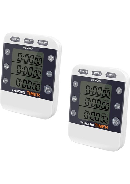 2x Dijital Zamanlayıcı 100 Saat Üçlü Geri Sayım/yukarı Saat Zamanlayıcı Mutfak Pişirme Zamanlayıcısı LCD Ekran Yüksek Sesli Alarm Braketi (Yurt Dışından)