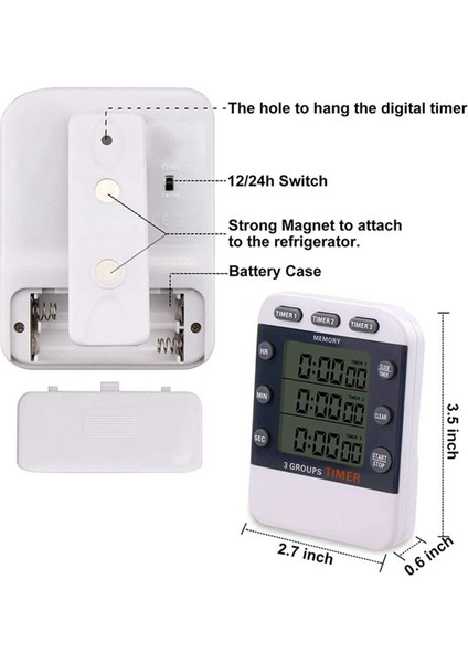 2x Dijital Zamanlayıcı 100 Saat Üçlü Geri Sayım/yukarı Saat Zamanlayıcı Mutfak Pişirme Zamanlayıcısı LCD Ekran Yüksek Sesli Alarm Braketi (Yurt Dışından)