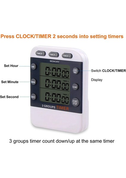 2x Dijital Zamanlayıcı 100 Saat Üçlü Geri Sayım/yukarı Saat Zamanlayıcı Mutfak Pişirme Zamanlayıcısı LCD Ekran Yüksek Sesli Alarm Braketi (Yurt Dışından)