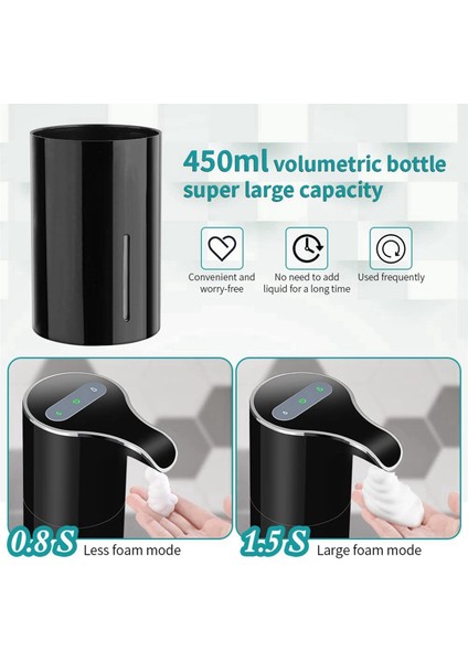 2x Köpük Sabunluk Otomatik - Fotoselli Sabunluk USB Şarj Edilebilir Elektrikli Sabunluk 450ML Siyah (Yurt Dışından)