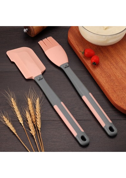 Silikon Spatula Seti Isıya Dayanıklı Barbekü Yağı Fırça Kek Krem Spatula Pişirme Aracı Pembe (Yurt Dışından)