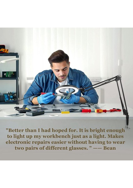 Işıklı ve Braketli Büyüteç, 3 Renk Modu Kademesiz Kısılabilir LED Masa Lambası, Okuma ve Onarım Için Kullanılır (Yurt Dışından) fiyatları