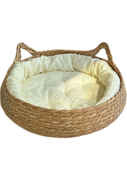 Rahat Kedi Köpek Yatağı Yaz Kedi Tırma Tahtası Rattan Yıkanabilir Kedi Malzemeleri Dokuma Çıkarılabilir Yastık 35 cm (Yurt Dışından)