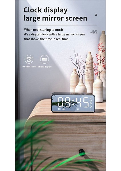 G50 Kablosuz Bluetooth Hoparlör, Çalar Saat Fm Mini Kart Sıcaklık Göstergesi Ayna Ses Pembe (Yurt Dışından)