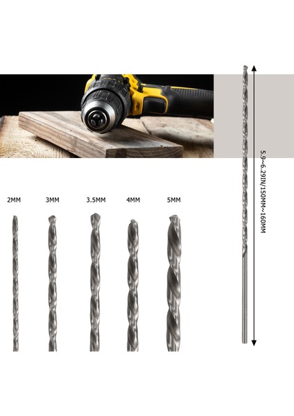 5 Adet Ekstra Uzun Yüksek Hız Çeliği Matkap Ucu Setleri Düz Büküm Matkap Ucu Aracı 2-5mm Ahşap Için (Yurt Dışından)