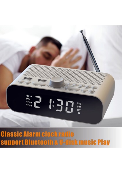 Bluetooth Akışlı Fm Saatli Radyo Çal LED Ekran Çift Çalar Saat Woofer Üniteli 1500 Mah Hi-Fi Hoparlör (Yurt Dışından)