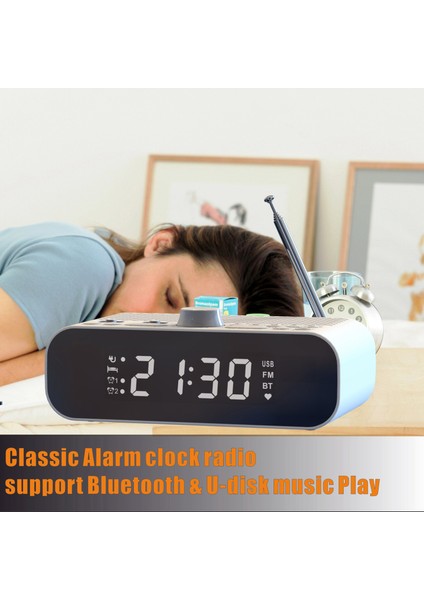Bluetooth Akışlı Fm Saatli Radyo Çal LED Ekran Çift Çalar Saat Woofer Üniteli 1500 Mah Hi-Fi Hoparlör (Yurt Dışından)