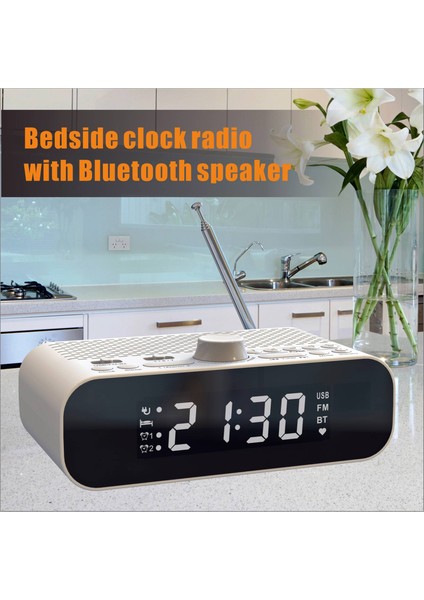 Bluetooth Akışlı Fm Saatli Radyo Çal LED Ekran Çift Çalar Saat Woofer Üniteli 1500 Mah Hi-Fi Hoparlör (Yurt Dışından)