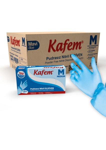 Mavi Nitril Eldiven Pudrasız M 100'lü x 20 Paket Koli