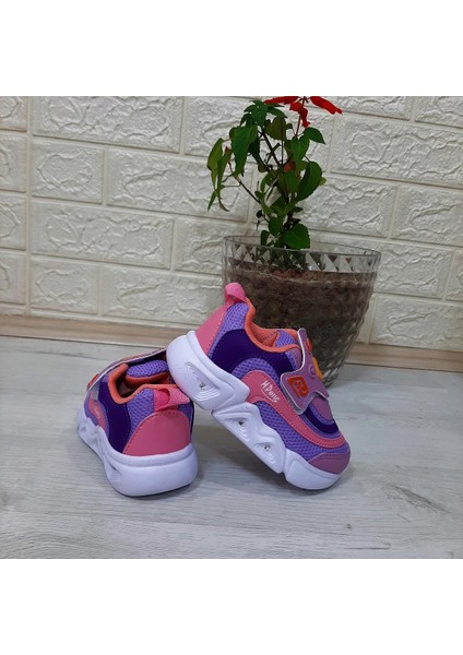 3229 Lila Cırtlı Işıklı Kız Çocuk Bebe Spor