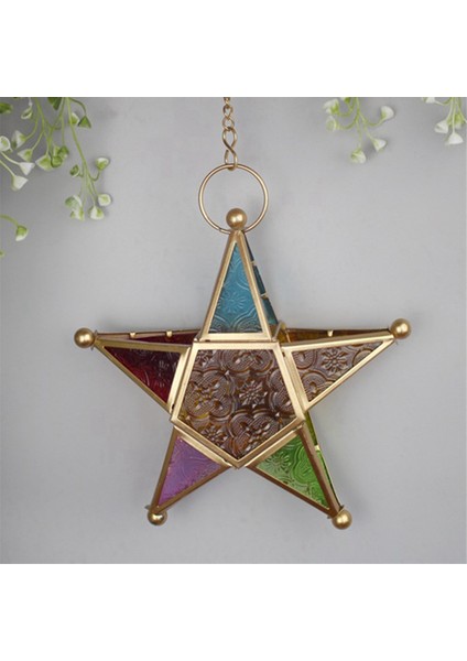 Asılı Mum Fener, Fas Tarzı Cam Beş Köşeli Yıldız Şekilli - Düğün Için Tutucu, Bahçe Yard, Altın (Yurt Dışından)