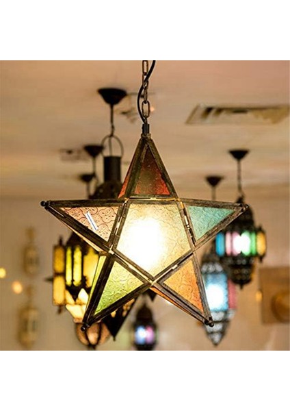 Asılı Mum Fener, Fas Tarzı Cam Beş Köşeli Yıldız Şekilli - Düğün Için Tutucu, Bahçe Yard, Altın (Yurt Dışından) indirimleri