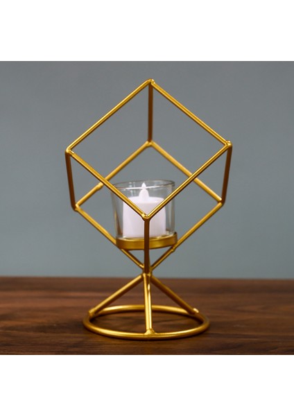 Iskandinav Geometrik Üç Boyutlu Geometrik Demir Mumluk Dekorasyon Masa Dekorasyon Altın (Yurt Dışından) fırsatları