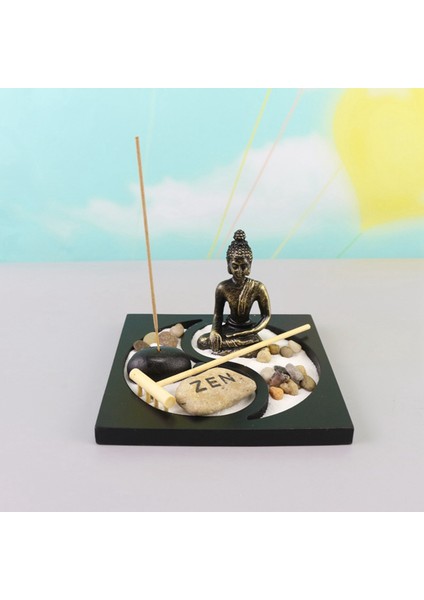 Stil Buda Kum Tepsisi, Masaüstü Kum Bahçesi Meditasyon Buda Heykeli Kiti Ev Ofis Dekor Için (Yurt Dışından)