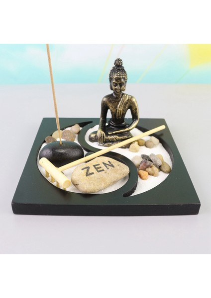 Stil Buda Kum Tepsisi, Masaüstü Kum Bahçesi Meditasyon Buda Heykeli Kiti Ev Ofis Dekor Için (Yurt Dışından)
