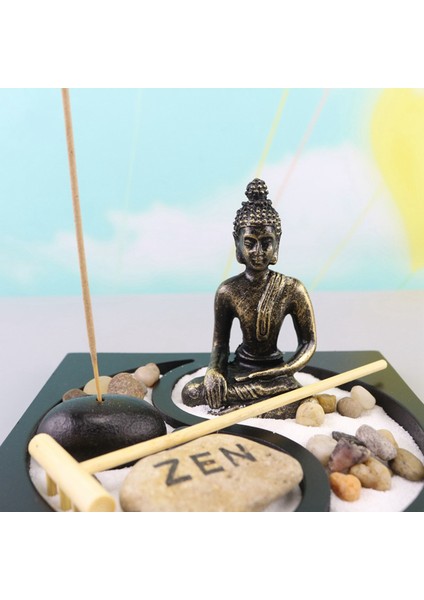 Stil Buda Kum Tepsisi, Masaüstü Kum Bahçesi Meditasyon Buda Heykeli Kiti Ev Ofis Dekor Için (Yurt Dışından)
