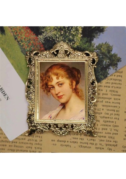1/12 Minyatür Alaşım Fotoğraf Çerçevesi Aksesuarları Vintage Yağlı Fotoğraf Çerçevesi Boyama Duvar Resmi Duvar Dekorasyonu (Yurt Dışından)