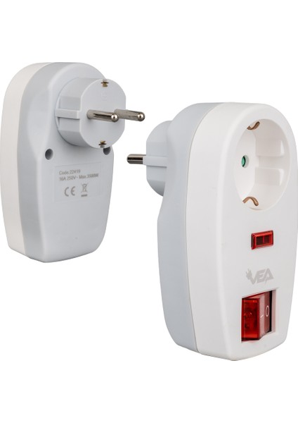 Shopzum Vea VE-22419 16 Amper - 3500 Watt LED Göstergeli Anahtarlı Tekli Akım Korumalı Priz fiyatları