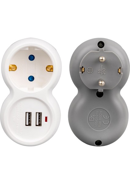 Shopzum Vea VRM0101U 250V 16A Tekli Çift Usbli Priz