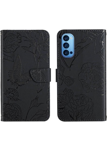 Bilek Kayışı Çiçekler ve Kelebekler Pu Flip ile Oppo Oppo 4 Pro Için Telefon Kılıfı (Yurt Dışından)