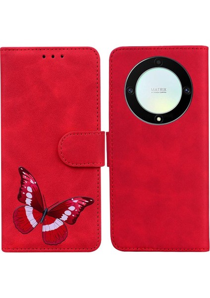 Onur Magic5 Lite 5g Kart Yuvaları Için Kelebek Renk Baskılı Flip Telefon Kılıfı (Yurt Dışından)