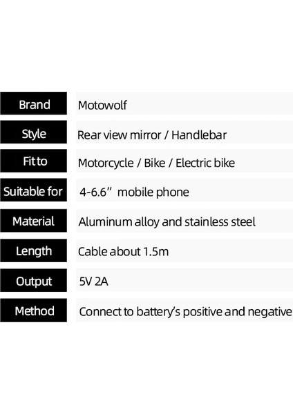 Motowolf USB Şarj ve Telefon Tutucu Gidon Bağlamalı