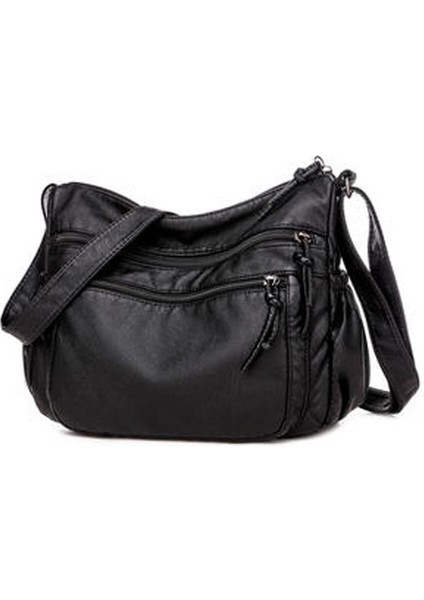 Xinhang Kadın Crossbody Pocketbook Ultra Yumuşak Yıkanmış Deri Çok Cepler Hafif Omuz Kadın Messenger Siyah Çanta (Yurt Dışından) fiyatları