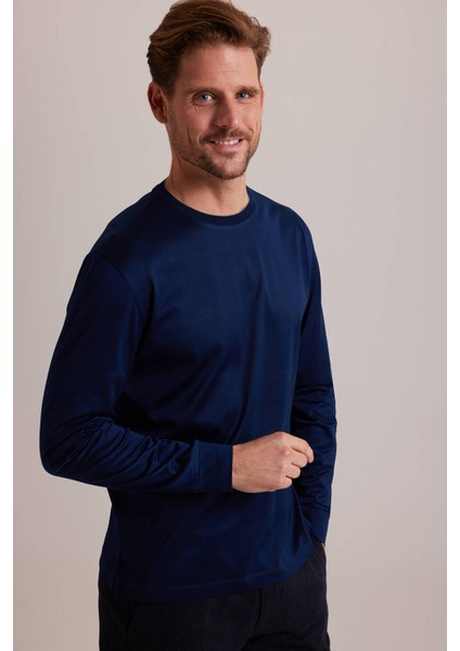 Erkek Lacivert Bisiklet Yaka Sweatshirt