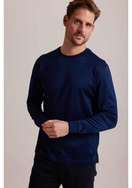 Erkek Lacivert Bisiklet Yaka Sweatshirt