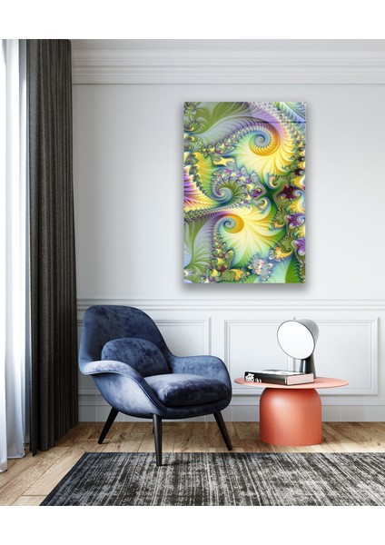 Fraktal Yeşil Sarı Cam Tablo