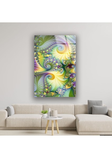 Fraktal Yeşil Sarı Cam Tablo fiyatları