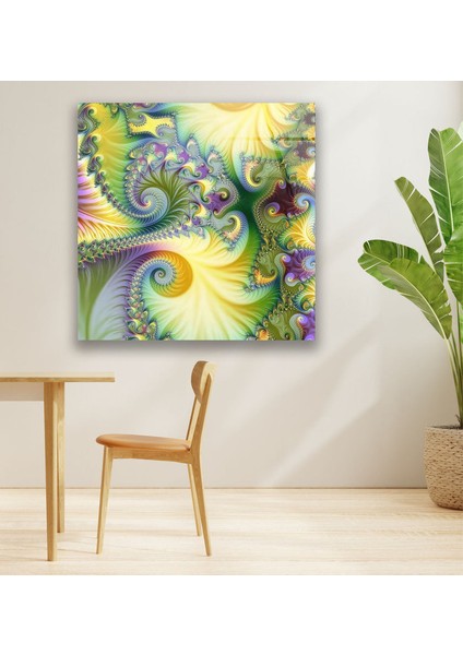 Fraktal Yeşil Sarı Cam Tablo modelleri