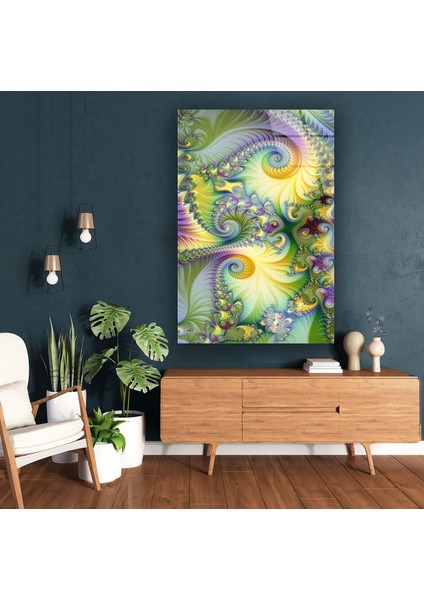 Fraktal Yeşil Sarı Cam Tablo indirimleri