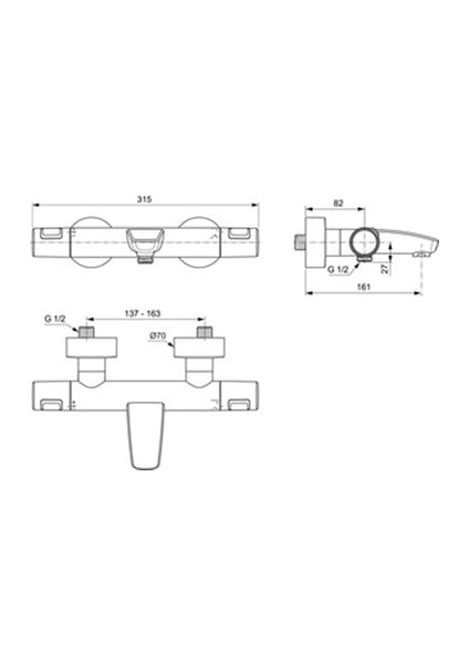 Ideal STANDARD A7544XG Ceratherm T25 Termostatik Banyo Bataryası Mat Siyah