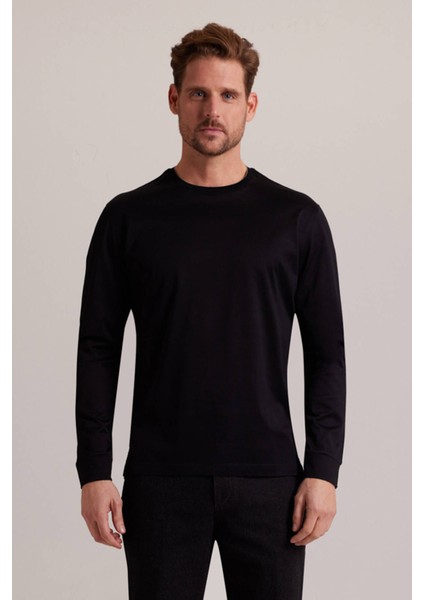 Erkek Siyah Bisiklet Yaka Sweatshirt