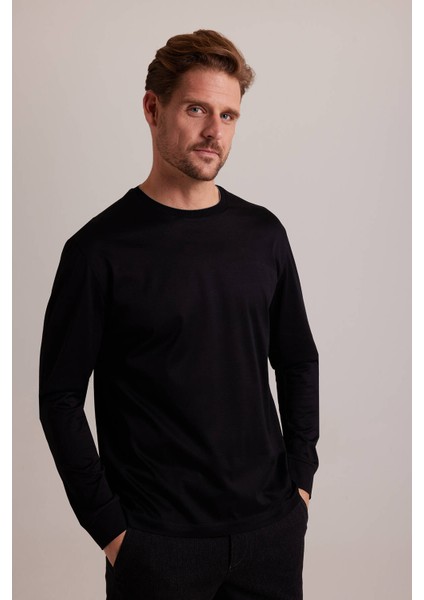 Erkek Siyah Bisiklet Yaka Sweatshirt modelleri