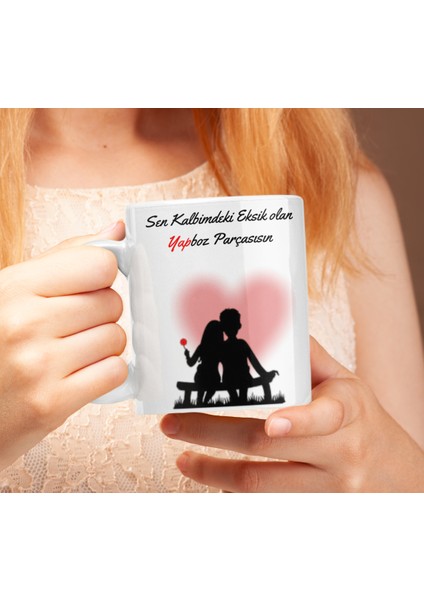 Yapboz Love Temalı 14 Şubat Sevgililer Günü Baskılı Hediyelik Kupa Bardak